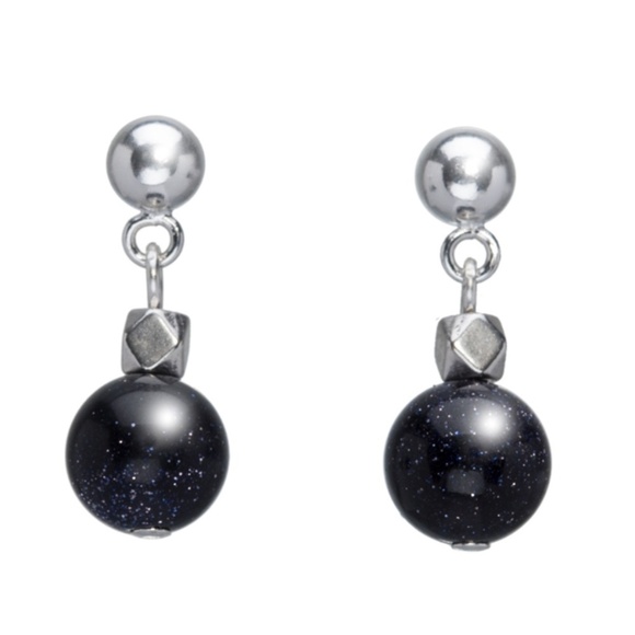 Black Stone Circular Drop Earrings - Picture 1 of 1